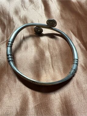 Handcrafted Chinese Silver Spiral Cuff Bracelet - Rustic Metal Finish